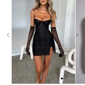 Elegant Black Glitter Dress with Matching Gloves